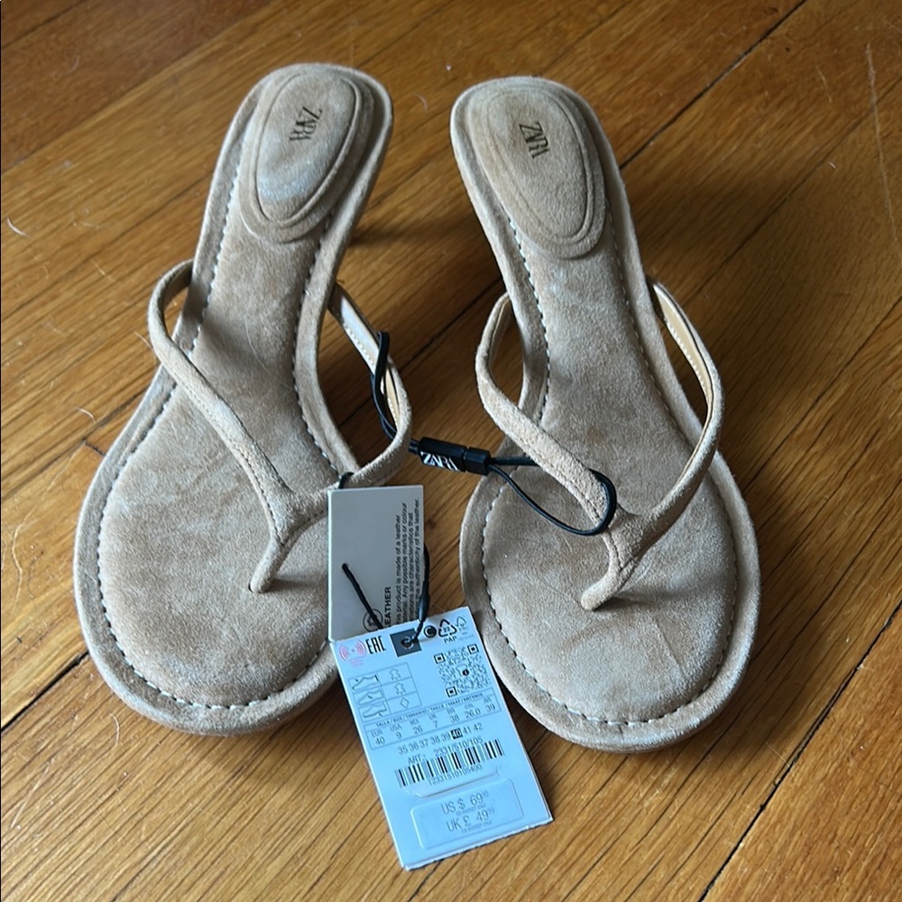 Zara Tan Sandals Minimalist Thong Design